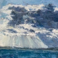 “Shafts of light over Strangford” Oil on canvas 40cm x 40cm x 4cm