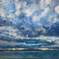 “Shadowed early evening sunset, Strangford Lough” Oil on canvas 50cm x 50cm